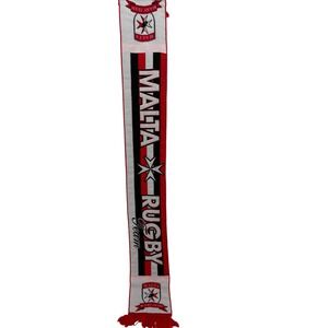 Unbranded Scarf Unisex OS Red Malta Rugby Team Knit Fringed Sports Fan Accessory